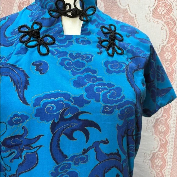 Vintage Blue Dragon Cheongsam Style Dress - Picture 4 of 8